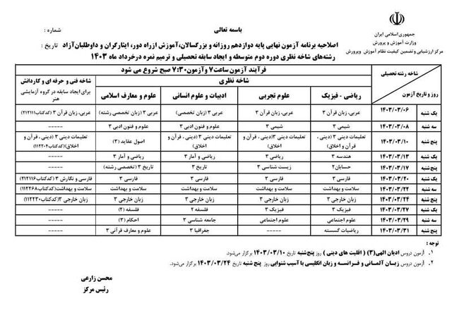 برنامه جدید امتحانات نهایی دبیرستانی ها اعلام شد